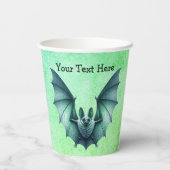 Gobelets En Papier Halloween Blue Green Flying Bat Furry Body (Verso)
