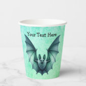 Gobelets En Papier Halloween Blue Green Flying Bat Furry Body (Recto)