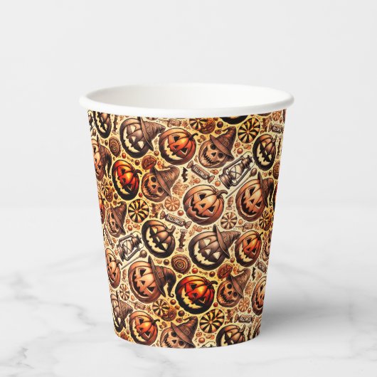 Gobelets En Papier Halloween brun orange style (Recto)