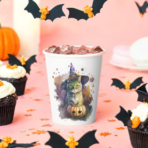Gobelets En Papier Halloween Chat aquarelle