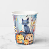 Gobelets En Papier Halloween Chat Bleu Oriental Avec Peur Citrouille (Verso)