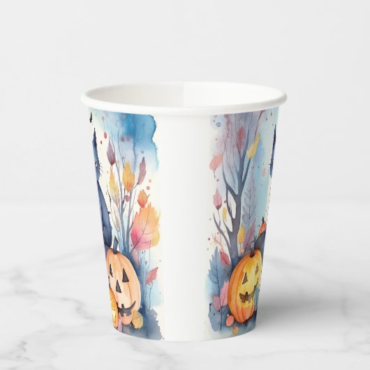 Gobelets En Papier Halloween Chat Bleu Oriental Avec Peur Citrouille (Gauche)