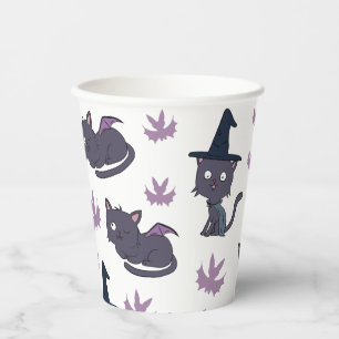 Gobelets En Papier Halloween Chat et Motif de chaume