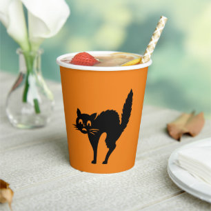 Gobelets En Papier Halloween chat noir noir et orange éffrayant