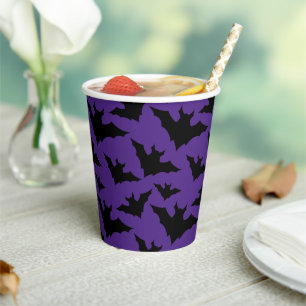 Gobelets En Papier Halloween chauves-souris violet cool éffrayant mot