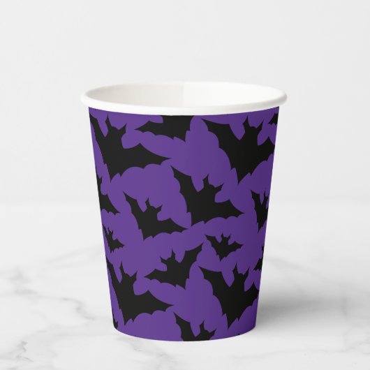 Gobelets En Papier Halloween chauves-souris violet cool éffrayant mot (Gauche)