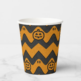 Gobelets En Papier Halloween Chevron Motif avec Fantômes et Citrouill