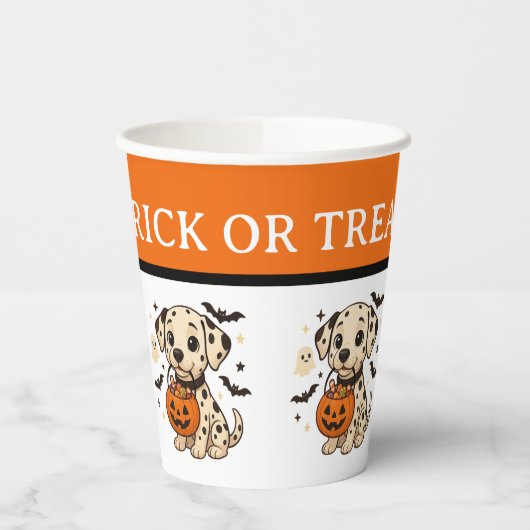 Gobelets En Papier Halloween Chien Dalmatien Trick ou traitement (Gauche)