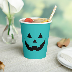 Gobelets En Papier Halloween citrouille turquoise éffrayant Jack-o'-l
