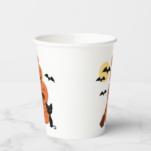 Gobelets En Papier Halloween Citrouilles et chat noir (Gauche)
