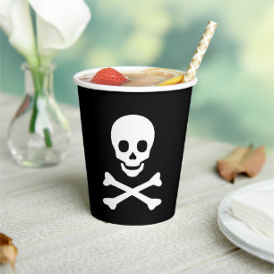 Gobelets En Papier Halloween crâne noir blanc éffrayant parti
