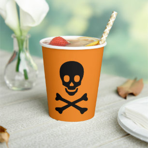 Gobelets En Papier Halloween crâne noir orange éffrayant parti