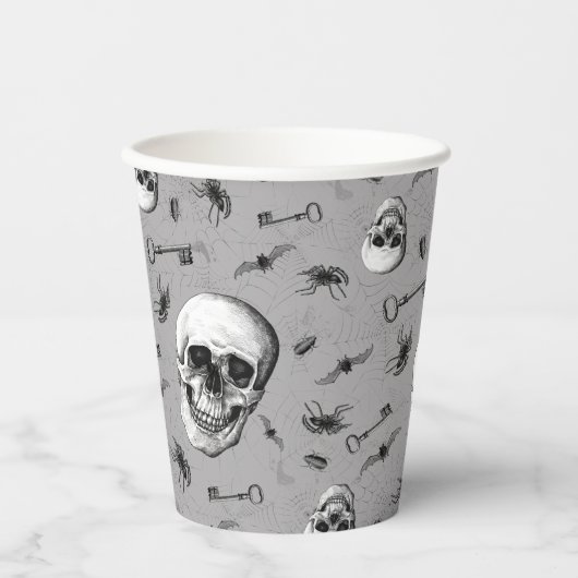 Gobelets En Papier Halloween crânes et araignées (Recto)