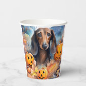 Gobelets En Papier Halloween Dachshund Avec La Peur Citrouille (Verso)