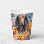 Gobelets En Papier Halloween Dachshund Avec La Peur Citrouille (Recto)