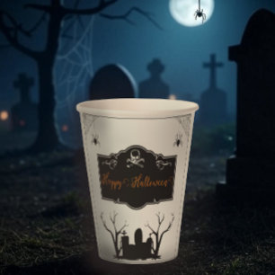 Gobelets En Papier Halloween du cimetière   Blanc