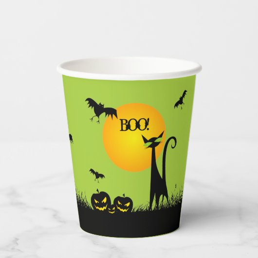 Gobelets En Papier Halloween en chats noirs et chauves-souris (Verso)