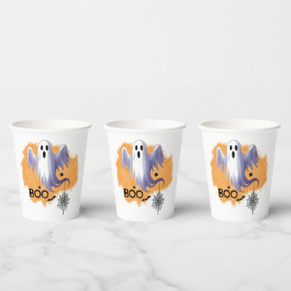 Gobelets En Papier HALLOWEEN Fantôme Avec Toile d'Araignée