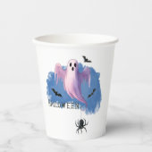 Gobelets En Papier HALLOWEEN Fantôme Avec Une Araignée (Recto)