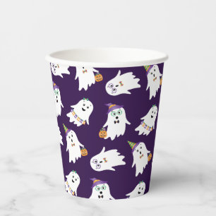 Gobelets En Papier Halloween Fantômes Tricoter Ou Traiter