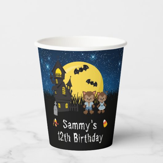 Gobelets En Papier Halloween fête d'anniversaire Werewolf Blue (Recto)