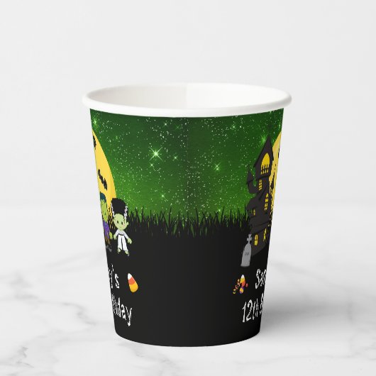 Gobelets En Papier Halloween Fête Monstres Vert (Gauche)