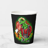 Gobelets En Papier Halloween Funny Green Zombie Ax sur (Recto)