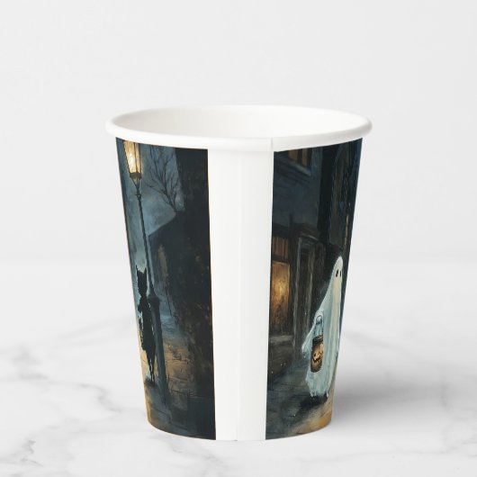 Gobelets En Papier Halloween Ghost et Rencontre de chat (Droite)