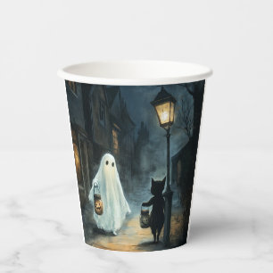Gobelets En Papier Halloween Ghost et Rencontre de chat