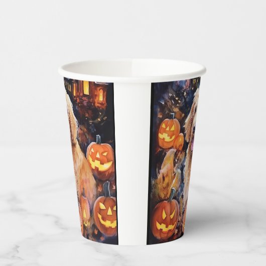 Gobelets En Papier Halloween Goldendoodle avec la peur Citrouille (Gauche)