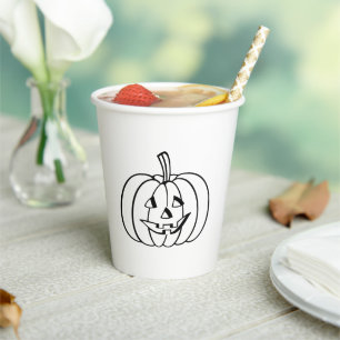 Gobelets En Papier Halloween Jack-o'-lantern noir blanc éffrayant