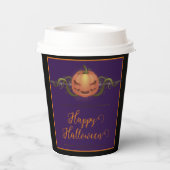 Gobelets En Papier Halloween Jack-o-lanterne effrayant | Noir (Verso)