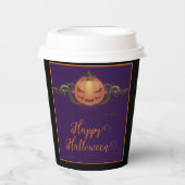 Gobelets En Papier Halloween Jack-o-lanterne effrayant | Noir (Recto)