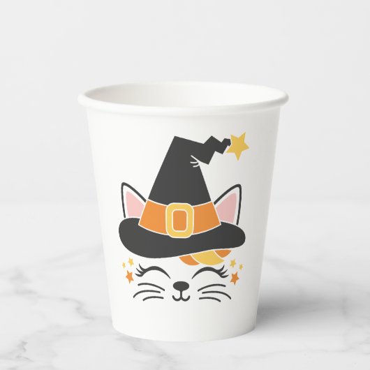 Gobelets En Papier Halloween Kitty Cat Witch (Recto)