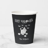Gobelets En Papier Halloween la nuit avec Haunted House, chauves-sour (Verso)
