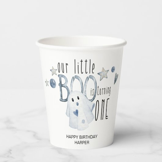 Gobelets En Papier Halloween Little Boo 1ère fête d'anniversaire (Verso)