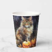 Gobelets En Papier Halloween Maine Coon Chat Avec Crainte Citrouille (Verso)