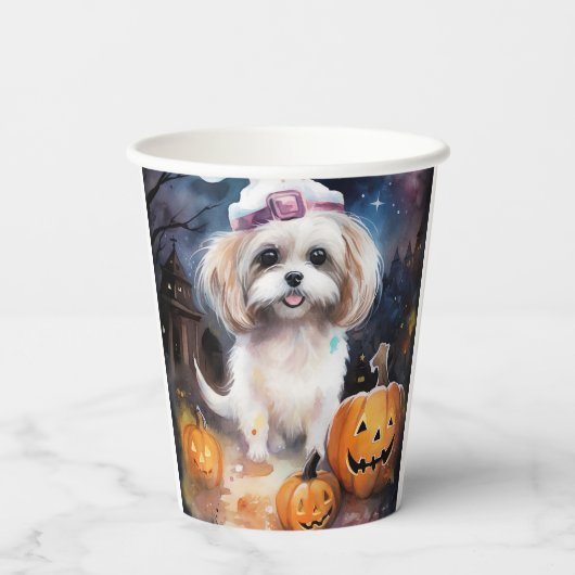 Gobelets En Papier Halloween Malti Tzu Avec Peur Citrouille (Verso)