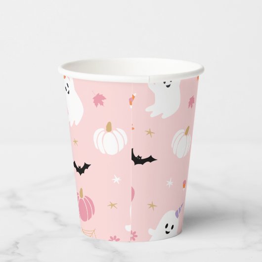 Gobelets En Papier Halloween mignon Dusty rose fantôme (Droite)