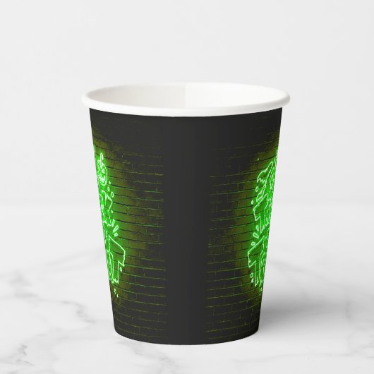 Gobelets En Papier Halloween Neon Glow Look Green Trreat Party (Gauche)