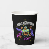 Gobelets En Papier Halloween Neon Look Casquette Citrouille Bats Part (Verso)