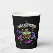 Gobelets En Papier Halloween Neon Look Casquette Citrouille Bats Part (Recto)