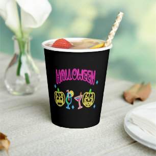 Gobelets En Papier Halloween Neon Look Citrouille Cocktail Party