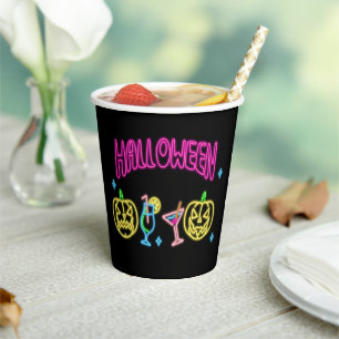 Gobelets En Papier Halloween Neon Look Citrouille Cocktail Party