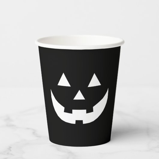 Gobelets En Papier Halloween noir blanc Jack-o'-lantern visage citrou (Verso)