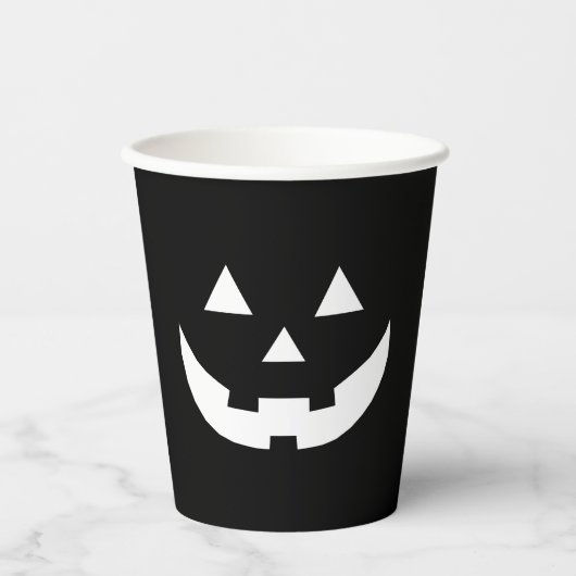 Gobelets En Papier Halloween noir blanc Jack-o'-lantern visage citrou (Recto)