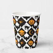 Gobelets En Papier Halloween noir blanc Orange arlequin Motif (Gauche)