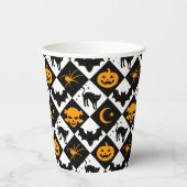 Gobelets En Papier Halloween noir blanc Orange arlequin Motif (Recto)