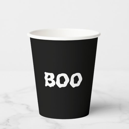Gobelets En Papier Halloween noir et blanc éffrayant Boo (Recto)