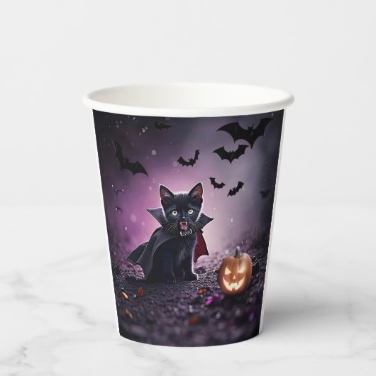 Gobelets En Papier Halloween Party Chat noir Vampire mite (Verso)